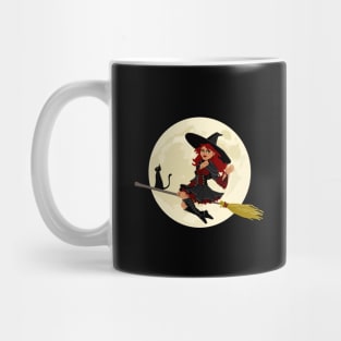 Good Witch With Black Cat On Broomstick Waving Hello Mug